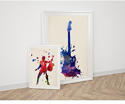 Nacnic Set aus 2 Rock Musik Poster in vollfarbige Aquarell-Stil. Größen 30x40 und 20x25 cm, ohne Rahmen.