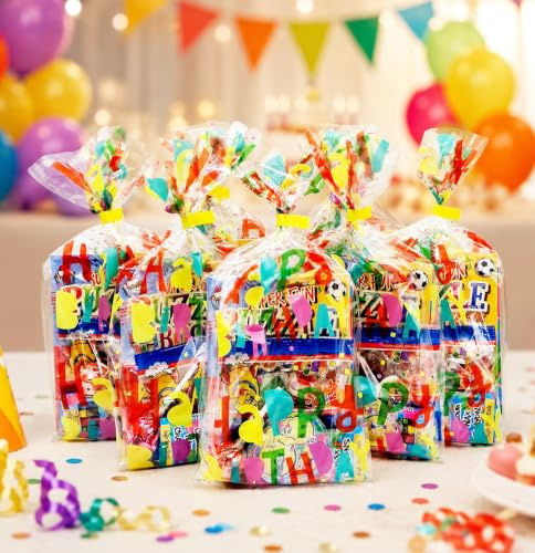 50 x Happy Birthday Unisex vorgefüllte Partytüten mit Geschenken und Süßigkeiten für Jungen und Mädchen