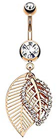 eeddoo Bauchnabel-Piercing Banane mit Anhänger Blatt Rosegold Edelstahl