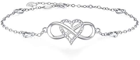 BlingGem Bracelets de cheville pour Femme Infini Coeur en Or Blanc Plaqué Argent 925/1000 avec Oxyde de Zirconium Rond Cadeau pour femme