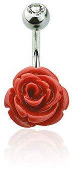 BlackAmazement Piercing de nombril en acier inoxydable 316L - Bananabell - Courbé - Rose - Fleur - Argent - Rose - Rouge - Turquoise - Blanc - Noir - Femme, Plastique