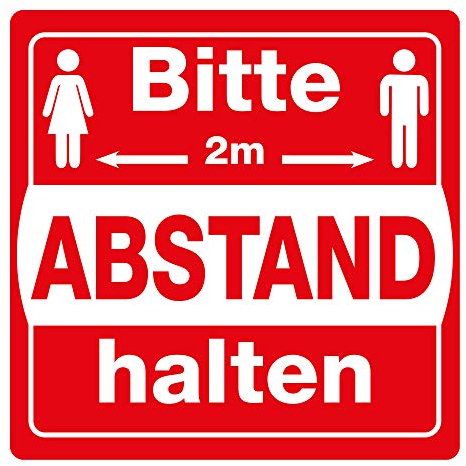 VITAdisplays - Placa de suelo para marcar el suelo con texto en alemán Bitte 2.0 metros de distancia (30 x 30 cm) antideslizante – Cartel de seguridad VA-901A2 rojo y blanco