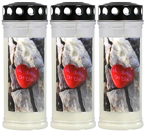 Ebersbacher Kerzenfabrik GmbH Gedenkkerzen Grablicht mit Motiv Stein/Herz 3 Stück ca. (Ø x H) 75 x 210 mm