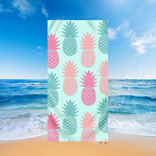 FANSU Strandtücher Microfaser Gross, Tropisch Stil Strandtuch Mikrofaser Leicht Strandhandtuch Erwachsene & Kinder Sommer Badetuch für Reise Strand Schwimmen (Rosa Ananas,70x150cm)