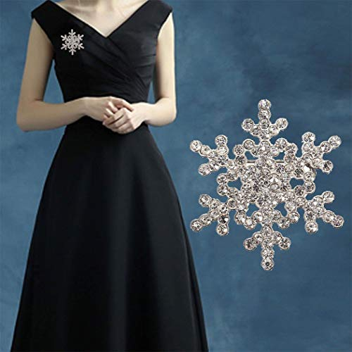 Yienate Modische Schneeflocken-Brosche mit Strasssteinen, Brosche, Anstecknadel, Kristall-Brosche für Weihnachten, Kleidung, Schmuck, Geschenke für Frauen und Mädchen (Silber)