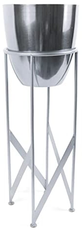 Leaf 7573-7574-7575 Pflanzgefäß mit passendem Ständer, 55 cm, silberfarben, Metall, Silber 55cm