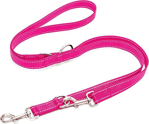 Happilax Hundeleine 2m verstellbar - Rosa/Reflektierend - 3-stufig verstellbare Leine - Doppelleine, Schleppleine - geeignet als Hundeleine für große Hunde oder als Schleppleine für kleine Hunde.