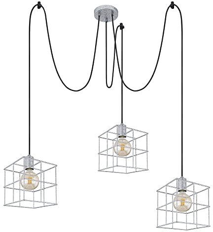 Hängeleuchte Pendellampe Deckenleuchte Wohnzimmerlampe Esszimmerleuchte, 3 Flammig, höhenanpassbar, Gitterschirme, Metall zink, E27, D 20 cm