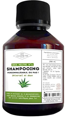 MY COSMETIK - COSMOS Organische, anpassbare neutrale Shampoo-Basis - Sanft und reich an Aloe Vera-Saft - Für alle Haartypen - 250 ml