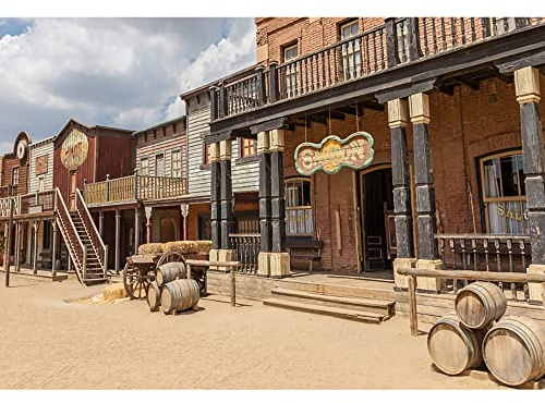 Aoihrraan 3x2,5m Western Saloon Bar Toile de Fond Shabby Far West Maison en Bois Tonneau Rustique Photographie Fond Cowboy Fête Décor Bannière Filles Garçons Adultes Portrait Artistique Photo Prop