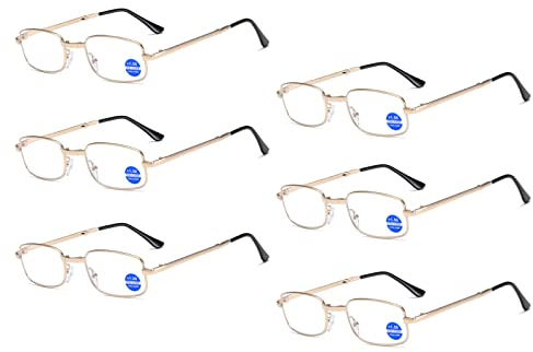 Faltbare Lesebrille Aus Metall Mit Etui Unisex-Anti-Blaulicht-Computerbrille Presbyopie-Brille Dioptrien, 6 Stück,Gold,+1.0