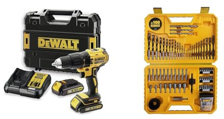 DEWALT DCD778S2T-QW Trapano Avvitatore, 2 velocità a Percussione, Motore Brushless con Doppia Batteria in Valigetta & DT71563-QZ DT71563-QZ-Juego de 100 Piezas para Atornillar y taladrar