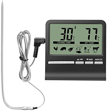 CAM2 stek- och ugnstermometer, stor LCD-skärm, timer, rostfritt stål 304, magnetisk adsorption, hög temperaturvarning, exakt mätning