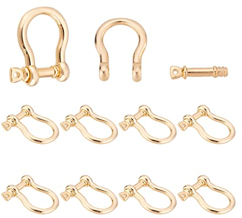 SUPERFINDINGS 10 Sets Messing D Ring Anker Schäkel Verschlüsse 18 Karat Vergoldet U Form Schäkel Bogen Schäkel Für Armbänder Geldbeutel Ersatz 18x16x5mm Bohrung: 1.2mm