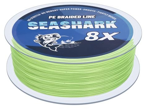 Seashark La lenza da pesca intrecciata non sbiadisce mai 8 fili di lenza in PE super forte (verde fluorescente, 3,6 kg 0,12 mm-100 m)
