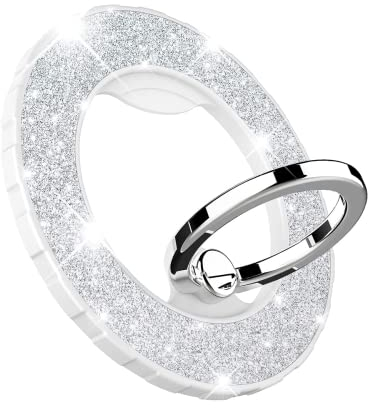 Magnetisch Ring Halter für magsafe,HALLEAST Glitter Magnetisch Grip Kompatibel mit iPhone 14 13 12 Pro max,Pro,Plus,Mini Mag Safe Zubehör,Verstellbarer Ständer Wireless Charging,Silber