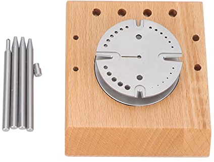 Unruh-Radständer für Uhren, fester Stahl-Uhrwerks-Unruh-Halter Verschiedene Stiftstanzen Holzsockel für die Reparatur von Uhren