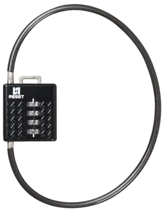 RESET-4 Digit Kombination Vorhängeschloss mit 50 cm Kabel, Hochsicherheitsschloss für Helm Gate Gepäck Koffer Werkzeugkasten, Schwarz 1-Pack