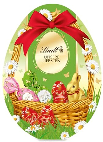Lindt Schokolade Oster Eier Kasette Unsere Liebsten | 185 g | Mini GOLDHASE, Vollmilch Eier in den Sorten Marzipan, Blätterkrokant, LINDOR Milch | Oster Schokolade | Schokoladengeschenk