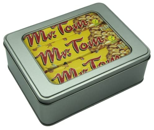 Peanut Brittle Protein Nut Bars x 12 x 40g by Mr Tom Vegan Hamper Bundle with TinTastic Silver Refillable Tin