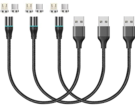 N. NETDOT 12th Generation Magnetisches Ladekabel,Schnellladung und Datenübertragung für Micro-USB & USB-C Smartphones (0.3m/3 Pack schwarz)
