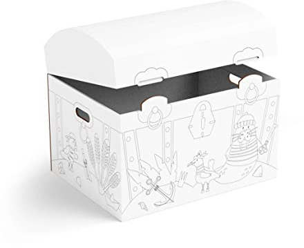 FOLDZILLA Schatztruhe 345 x 400 x 305 mm aus Pappe Schatzkiste, Piratenkiste für Kinder zum Ausmalen