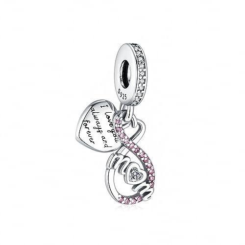Symretie 925 Sterling Silber Unendlichkeit Liebe Charms Anhänger - Family Mum Anhängers für Armbänder und Halskette - Triple Charms Anhänger Muttertag