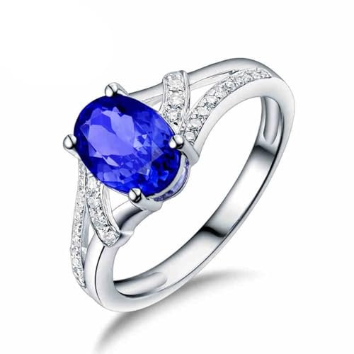 Engagement Ring Diamond, Ring Damen Cool 18 Karat Weißgold Tansanit 1.18ct Oval Schmuck Größe 57 (18.1)