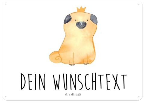 Mr. & Mrs. Panda Personalisiertes Blechschild Mops Krone DIN A4 - Personalisierte Geschenke, Kleines Mit Namen, Haha, Hund, Sprüche, Personalisiert, Vintage Wunschtext, Metallschild, König, Königlich
