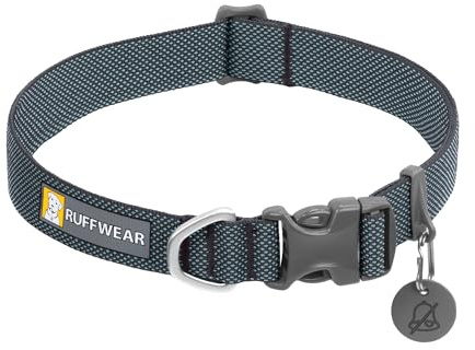 RUFFWEAR Hi & Light Halsband, extra kleines Hundehalsband mit D-Ring aus Aluminium, längenverstellbar, bequem, weicher Stoff, Tierhalsband mit Hundeleine-Befestigungsring, 23-28 cm, Basaltgrau
