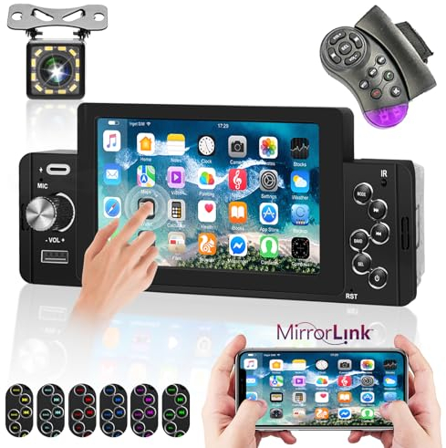 NHOPEEW 5 Zoll Auto Radio Touch Dispaly mit EQ/TF/U-Disk/FM Radio/SWC/Mirror Link + Rückfahrkamera