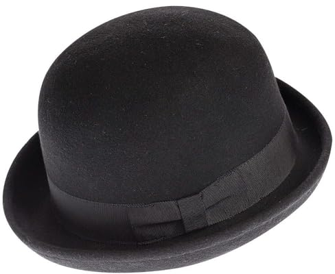 KorhLeoh Pork Pie Hut für Herren, schwarze Wolle, flache Oberseite, Fedora-Hut, Trilby-Hut, Unisex, Porkpie-Hüte (S/M), Schwarzes, rundes Oberteil, M