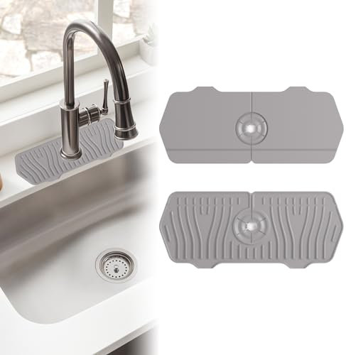 Halit Silicone Draining Mat Around Tap, Handle Drip Catcher Tray Silicone Faucet Mat, Durable Silicone Sink Faucet Mat, Kitchen Sink Splash Guard for Kitchen & Bathroom Countertop Protect