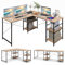 GOPLUS L-förmiger Schreibtisch, 151 x 151cm Eckschreibtisch mit Ablagen, Gaming Tisch, Bürotisch für 2 Personen, Eckschreibtisch, für Arbeitszimmer & Büro (Natur)