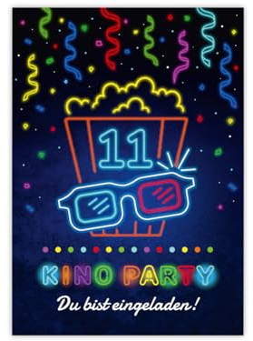 Minkocards 12 Einladungskarten zum 11. Kindergeburtstag Kino Mädchen Jungen Einladung elfte Mädchengeburtstag Jungsgeburtstag