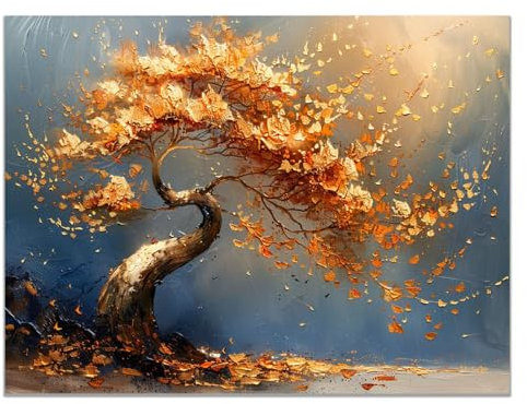 JOSUE Tableau Arbre Paysage abstrait Tableau Peinture Sur Toile,Or, gris Peintures Salon DéCoration Murale Impression- 75x115cm Sans cadre