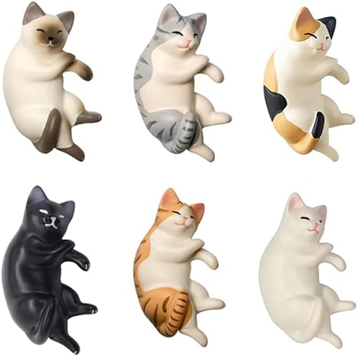 Cute Cat Fridge Magnets, 6 Lying Chubby Kitten Refrigerator Magnets, Mini Kawaii Decorative Magnets for Home Kitchen Office Class Lockers Whiteboard, Gift for Magnets Collector, Light/Strong Magnetic