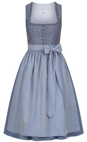 Nübler Damen Dirndl ELSA I Größen 34-54 | Midi-Dirndl mit 70 cm Rocklänge & passender Schürze I Eckiger Ausschnitt mit Borte I Ideal für Festlichkeiten