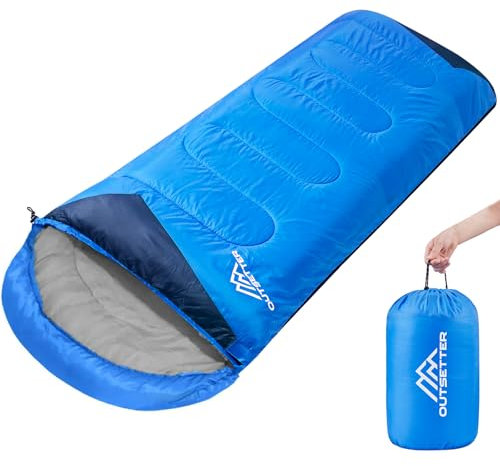 Sleeping Bags for Adults 3 Season Backpacking Lightweight Waterproof Cold Weather Sleeping Bag for Kids Warm Camping Hiking Outdoor Travel Hunting with Compression Bags Sky Blue