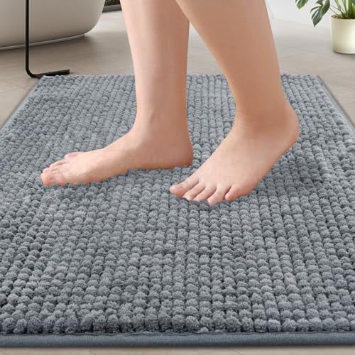 Flintronic Alfombra de Baño Antideslizante, Microfibra de Chenille, Lavable a Máquina, Suave y Cómoda, Súper Absorbente, para Bañera, Ducha y Baño (40 x 60cm, Gris)