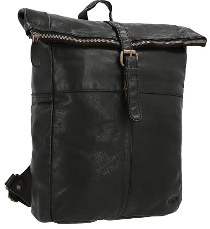 Gusti Rucksack Leder - Henning Rolltop Kurierrucksack Lederrucksack Vintage Cityrucksack Outdoorrucksack Laptoptasche Unirucksack Wanderrucksack Schwarz 13L