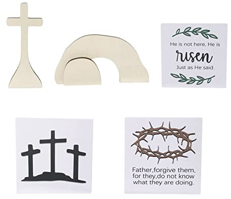 Servierteller Ostertisch, Holzschild, Dekoration, Osterhasen-Tablett, Kruzifix, Tischdekoration, rustikales, abgestuftes Tablett, Dekoration für Bauernhausküche Teller 40 cm (Beige, One Size)