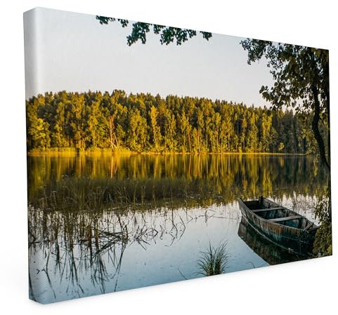 Keilrahmen bedruckt, Wandbild auf Künstler Leinwand, matter Kunstdruck, Stabiler Holzrahmen mit kratzfestem 280g Canvas bespannt, Motive zum Thema Natur (60x40cm - Am See)