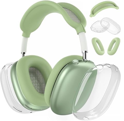 Woyinger AirPods Max (2024/2020) Silikonhülle, transparente weiche TPU-Hülle, Ohrpolster, Kopfband für AirPods Max (USB-C/Lightning), transparentes Zubehör für Apple (Grün)