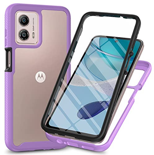 Sawiqpd for Motorola Moto G55 5G Case with Built-in Screen Protector, Full Protective Cover Heavy Duty Anti-Scratch Shockproof Slim Silicone Bumper Clear Phone Case for Motorola Moto G55, Purple