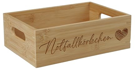 SNEG Notfallkörbchen aus Bambus – gravierte Notfallbox mit Motiv #3 – 24 × 16,5 × 8 cm – Holzbox für Hochzeit, Gäste-WC, Badezimmer & Event
