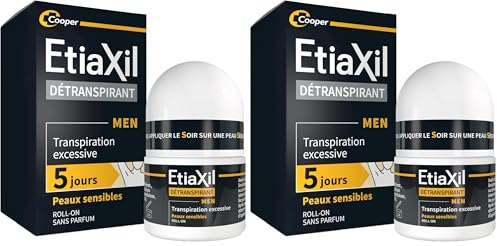 ETIAXIL – Déodorant Détranspirant – Homme - Traitement Transpiration Excessive - Aisselles – MEN Peaux Sensibles - Efficacité 5 jours - 15 ml (Lot de 2)