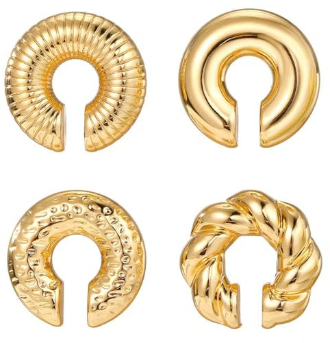 JEYORZY 4 Pcs Ear Cuff Boucles d'oreilles non Piercings, Boucles d'oreilles Femme Chunky Earcuff Boucles d'oreilles Sans trou à Clip pour Cartilage Boucles d'oreilles à Clip pour Femme