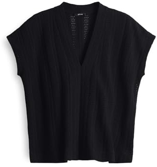 OPUS Damen Kurzarmshirt | Jerseyshirt SANIELA Loose mit Lochstrickoptik Black, 38