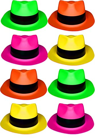 UV FLOOR - 12er Set Neon-Hüte (S/M) - Spezial Schwarzlicht und Ultraviolett - 4 leuchtende Farben - Neon-Zubehör - Dünner Kunststoff (Packung mit 2)